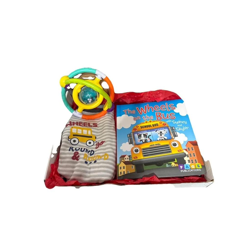 The Wheels on the Bus with Sydney and Skyler Book, 3/6 Months Bodysuit & Toy Box